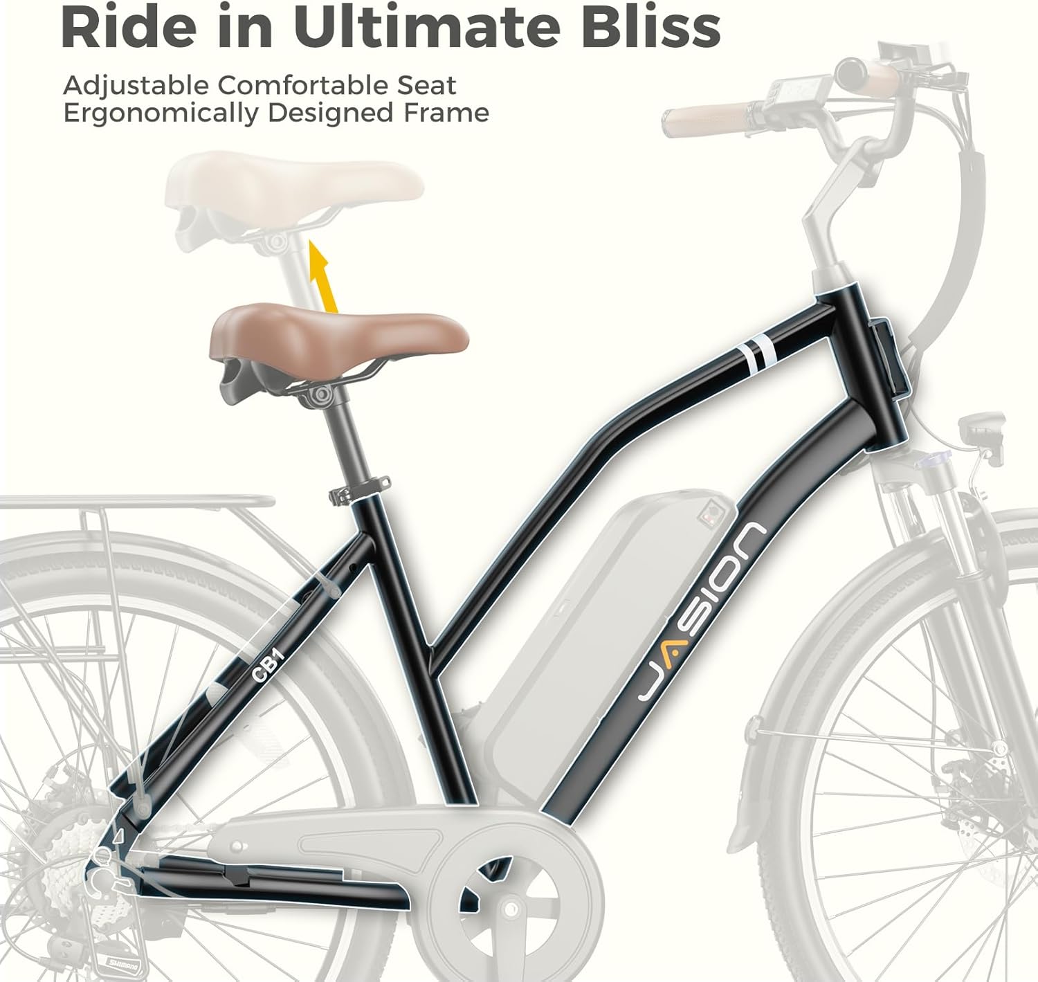 Jasion CB1 Electric Bike for Adults, 1000W Motor Peak Ebike, 450Wh Removeable Battery, 26'' City Cruiser Bicycle, 22 MPH Commuter Women Ebike, 7-Speed Gear