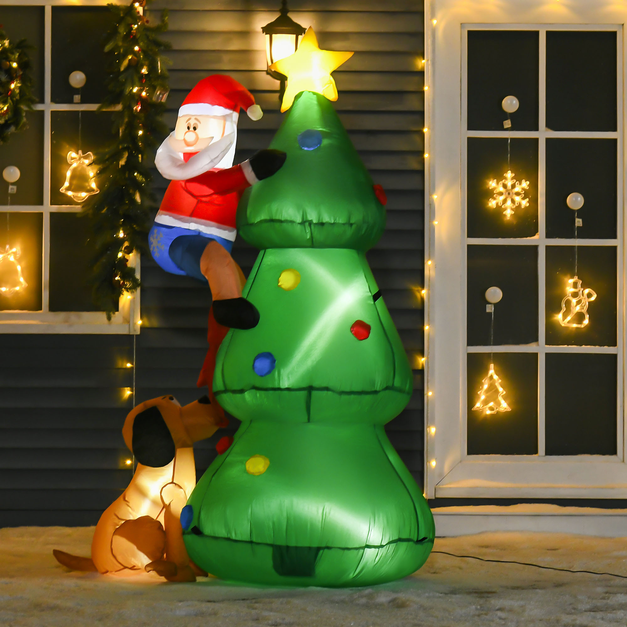 Opblaasbare kerstboom kerstman hond