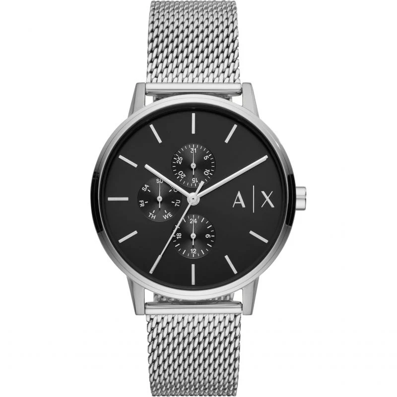 Armani Exchange Cayde Black Dial Silver Mesh Watch - AX2714