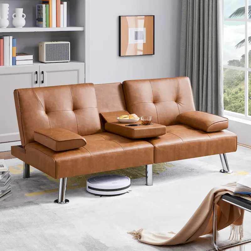 Yaheetech Faux Leather Convertible Futon Sofa Bed 3-In-1 Adjustable Futon Couch
