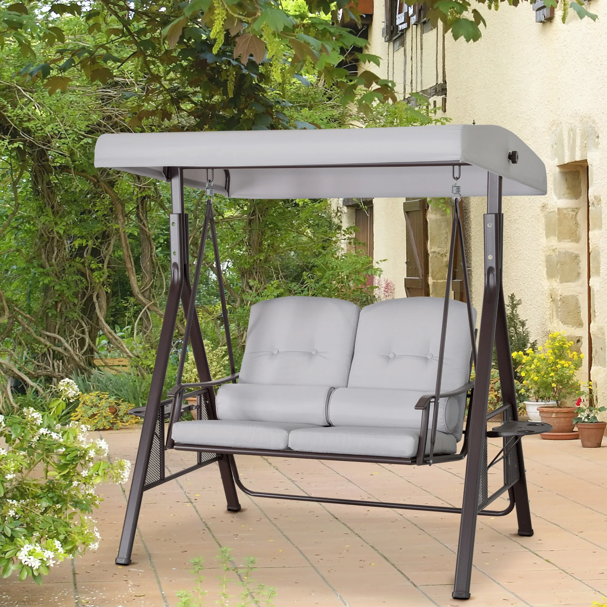 Outsunny Hollywoodschaukel 3-Sitzer mit Sonnendach und Ablagen