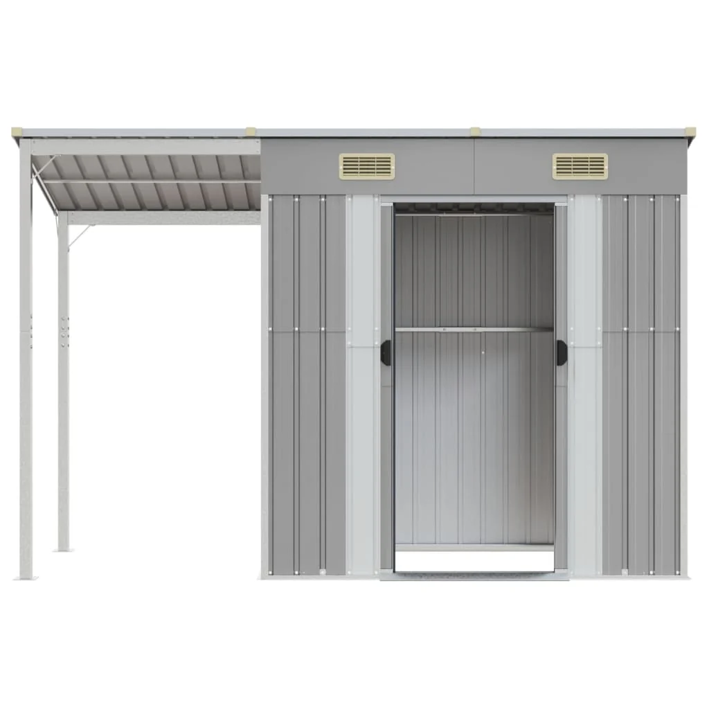 2025 Cobertizo jardín tejado alargado acero gris 277x110,5x181 cm v8848