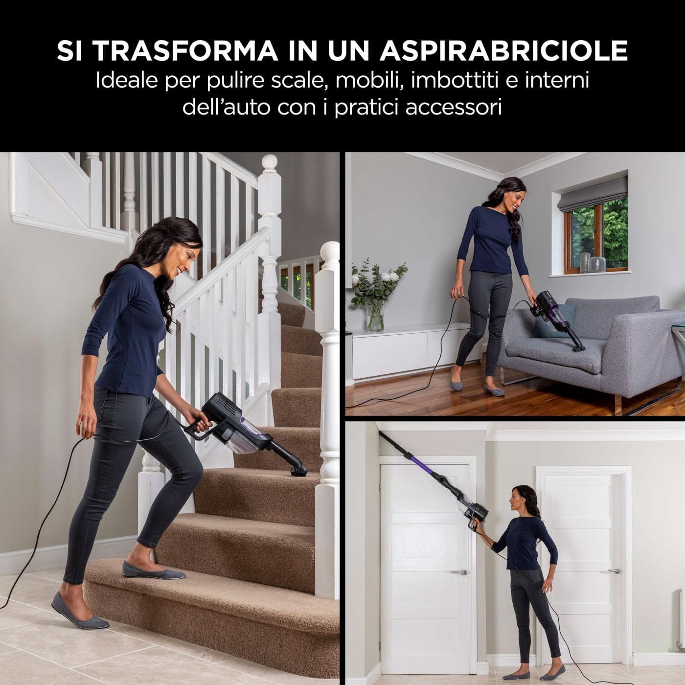 Shark Aspirapolvere con Filo da 10m, Senza Sacco, Tecnologia Antigroviglio, DuoClean per Tutti Pavimenti e Tappeti, Rimuove Peli e Capelli dalla Spazzola Mentre Pulisce, Viola/Nero, HZ500EU