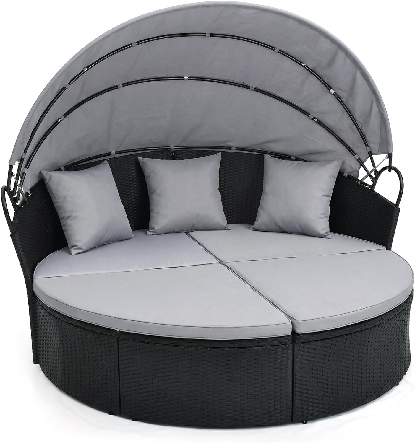 COSTWAY Sonneninsel Rattan mit Dach, Sonnenliege für 2 Personen, Gartenliege mit Sitz- und Rückenkissen, Lounge Möbel Outdoor, Liegeinsel für Garten, Terrasse (Grau)