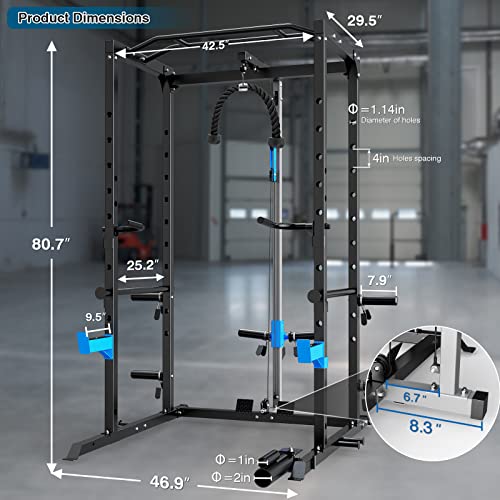 2025 ULTRA FUEGO Power Cage – Rack de musculación multifuncional con ganchos J y barras para dips
