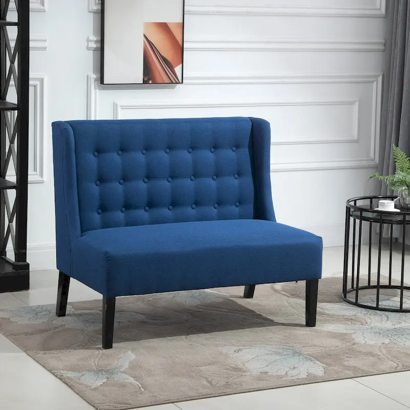 HOMCOM Armless Double Sofa Loveseat - Tufted Linen Upholstery Couch with Wooden Legs for Living Room - 28.75 x 43.25 x 36.5 inches