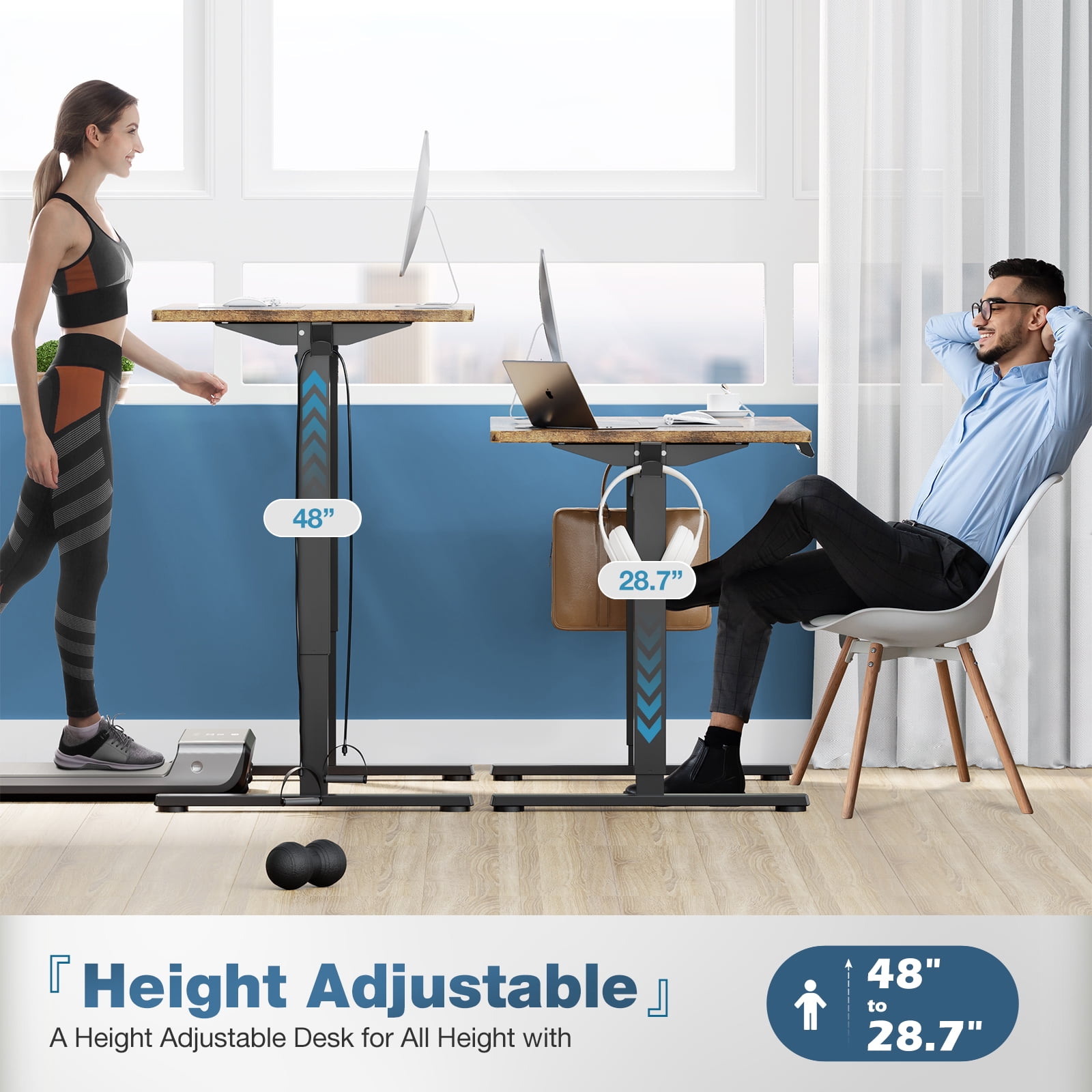 edx Electric Standing Desk, Height Adjustable Desk, 48 x 24 Inches Ergonomic Stand up Desk with Memory Preset and T-Shaped Metal Bracket for Home Office