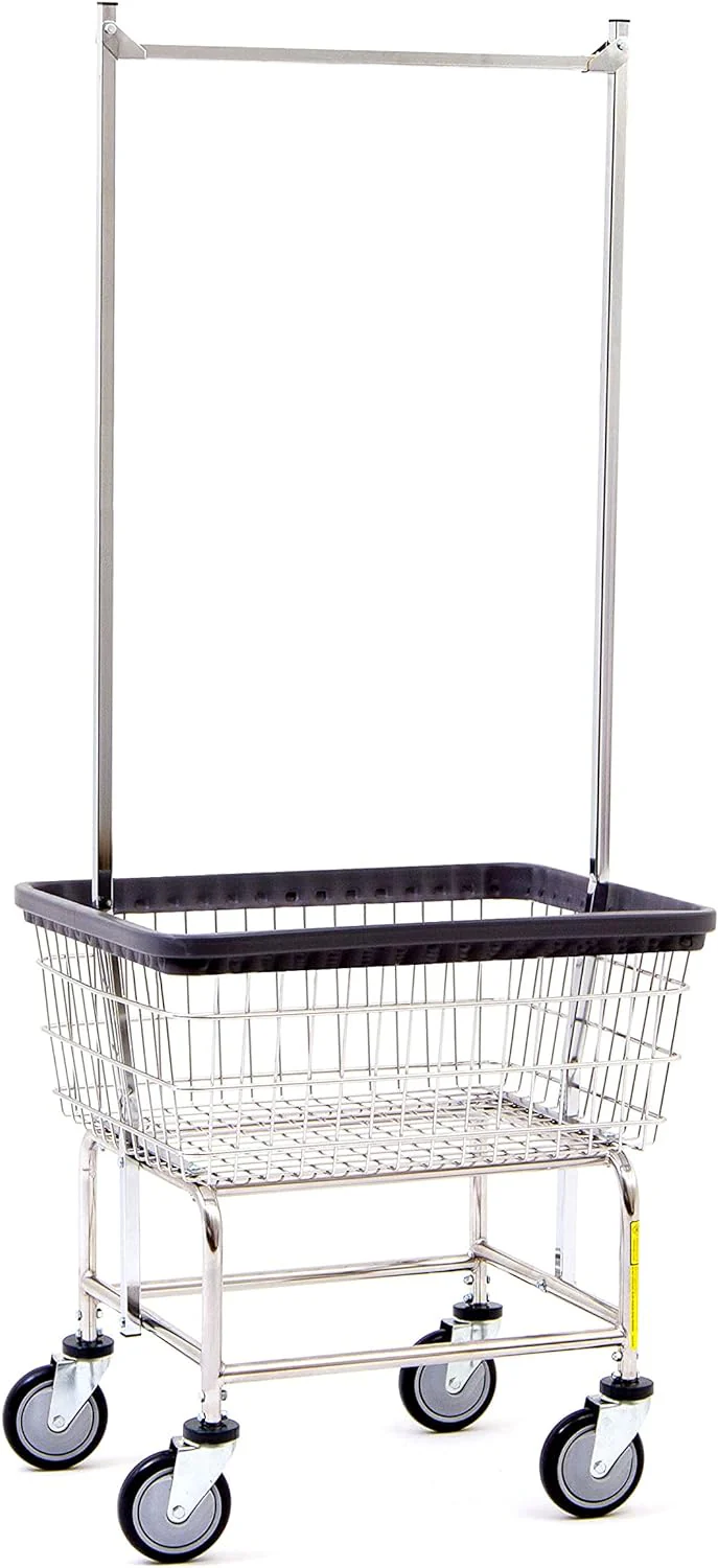 Heavy Duty Wire Laundry Cart with Double Rod Rack