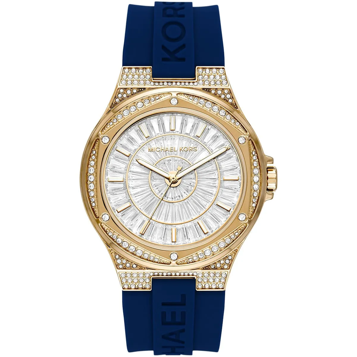 Michael Kors Oversized Lennox Pavé Gold-Tone and Blue Silicone Women's Watch - MK7333