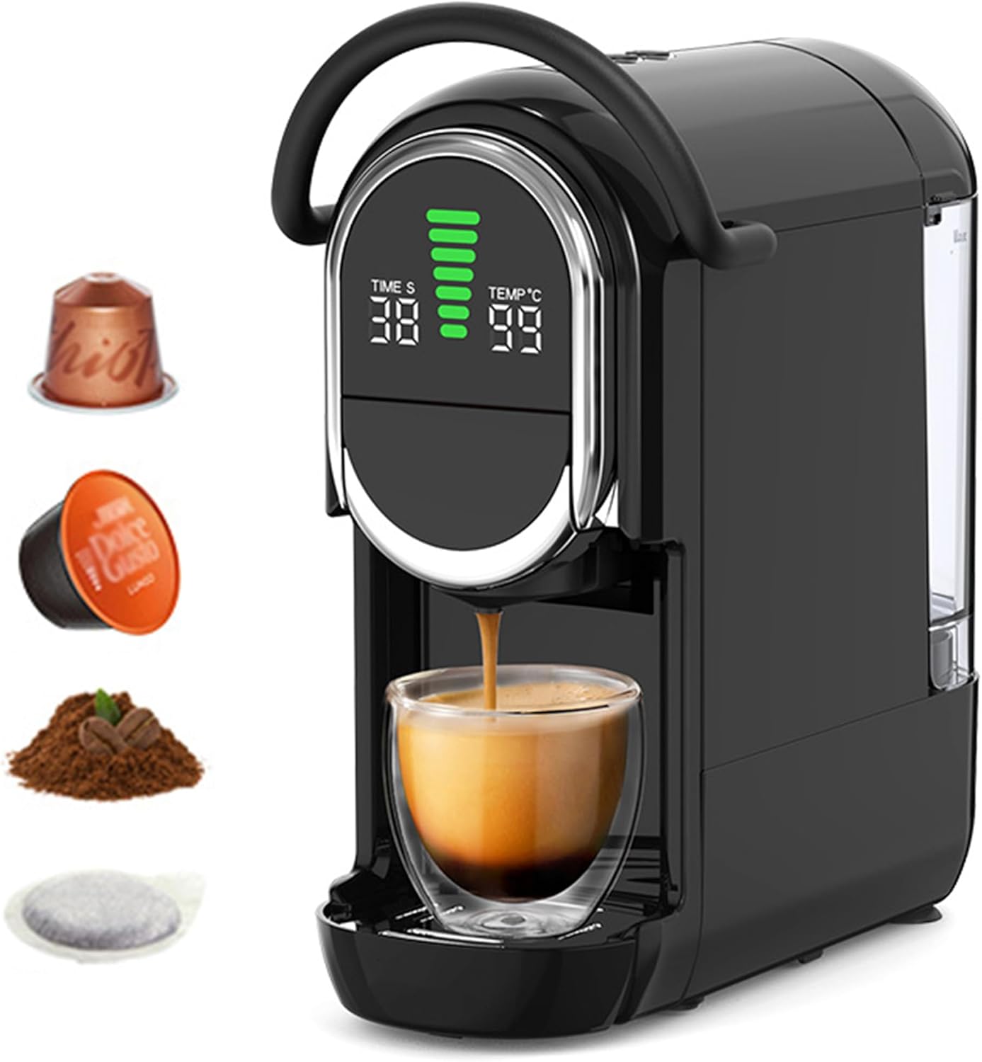 Macchina Da Caffè 4-in-1, Macchina Da Caffè A Capsule Portatile, Macinacaffè Automatico Tutto-in-uno Per Espresso, Caldo E Freddo, 15 Impostazioni Di Temperatura, 19 Bar, Per Bevande Di Qualità