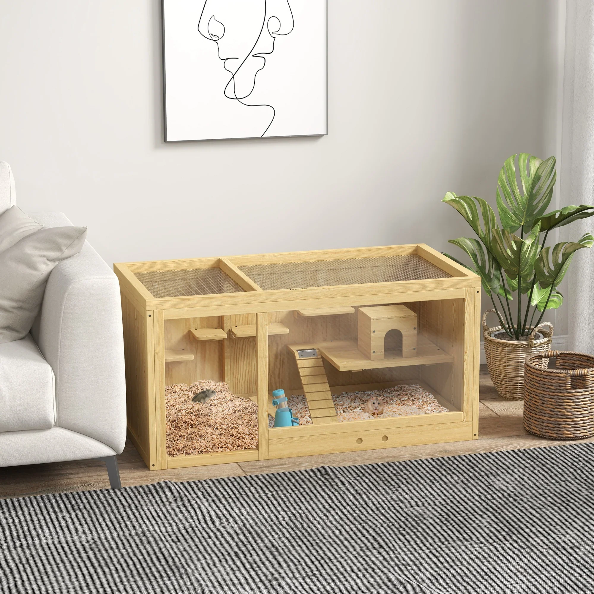 PawHut Hamsterkooi Knaagdierkooi meerdere verdiepingen met accessoires Hout