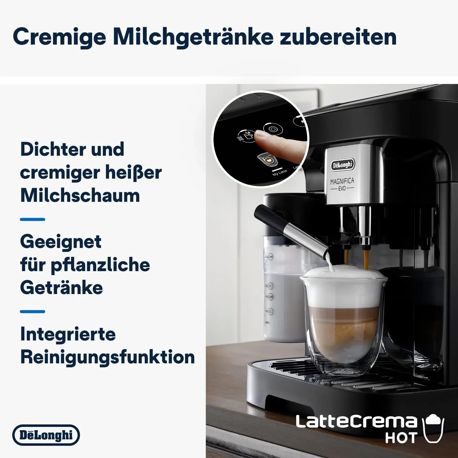 De'Longhi Magnifica Evo ECAM 292.81.B Kaffeevollautomat mit LatteCrema Milchsystem, 7 Direktwahltasten für Cappuccino, Espresso und weitere Kaffeespezialitten, 2-Tassen-Funktion, Schwarz