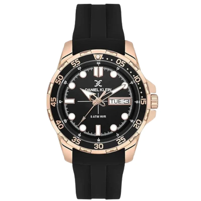 Daniel Klein Premium Day Date Window Black Dial and Silicone Strap Watch - DK.1.13911-6