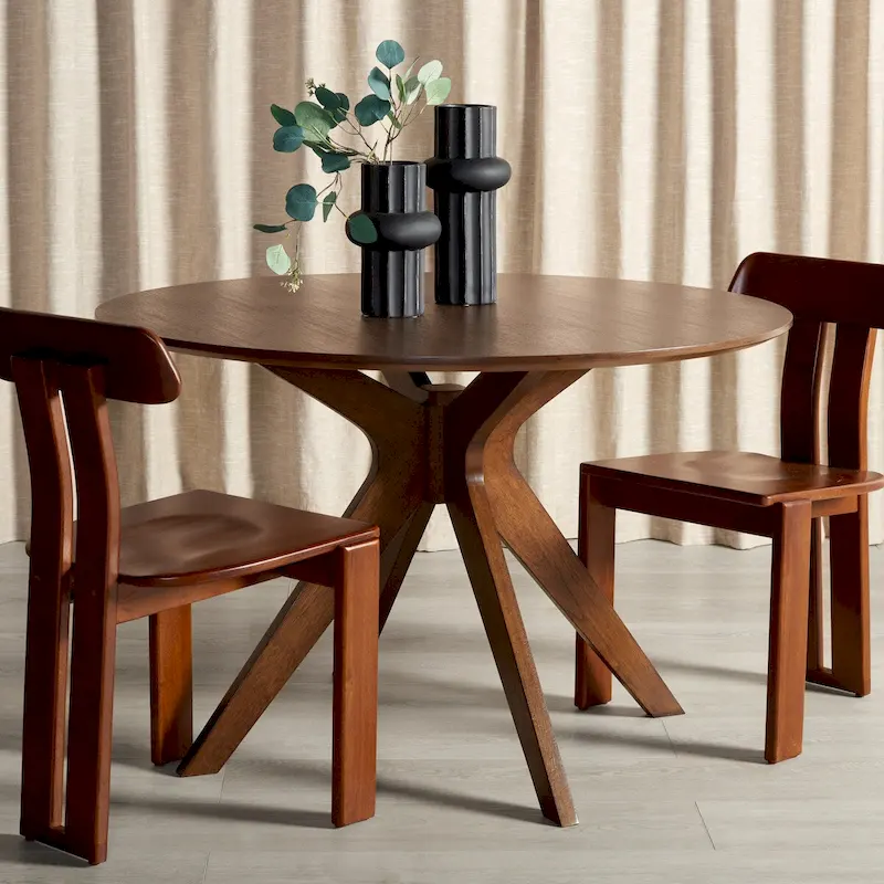 Round Dining Table with Wooden Base for Kitchen and Dining Room
