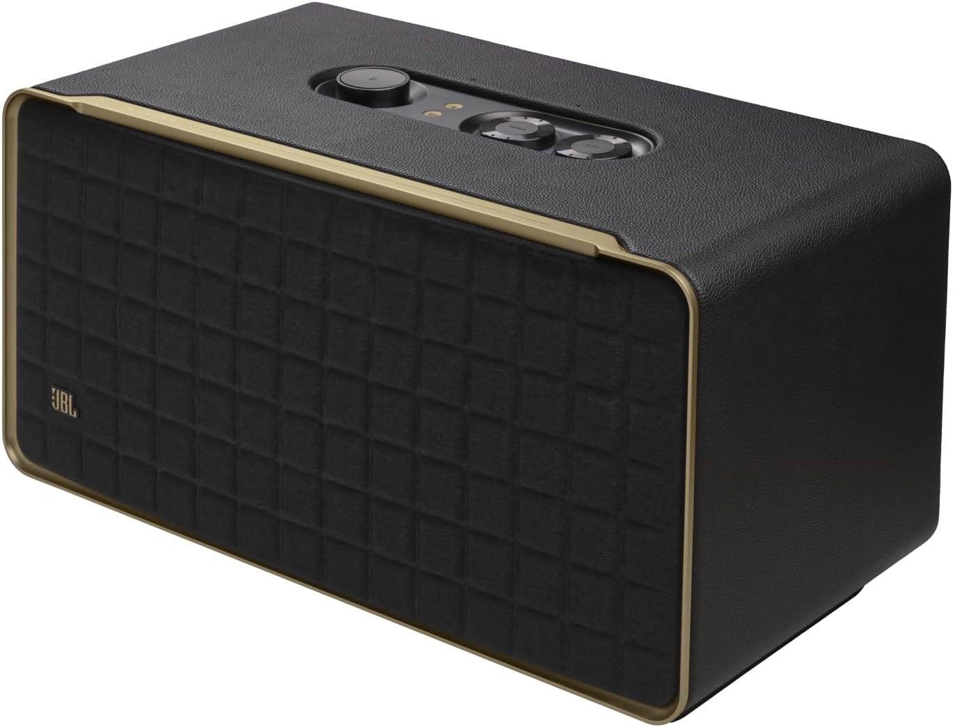JBL Authentics 200 Smart Home Lautsprecher – 70er Jahre Retro-Design Bluetooth Box – Mit Quadrex Grill, Google Assistant, Alexa, AirPlay und JBL One App – Schwarz