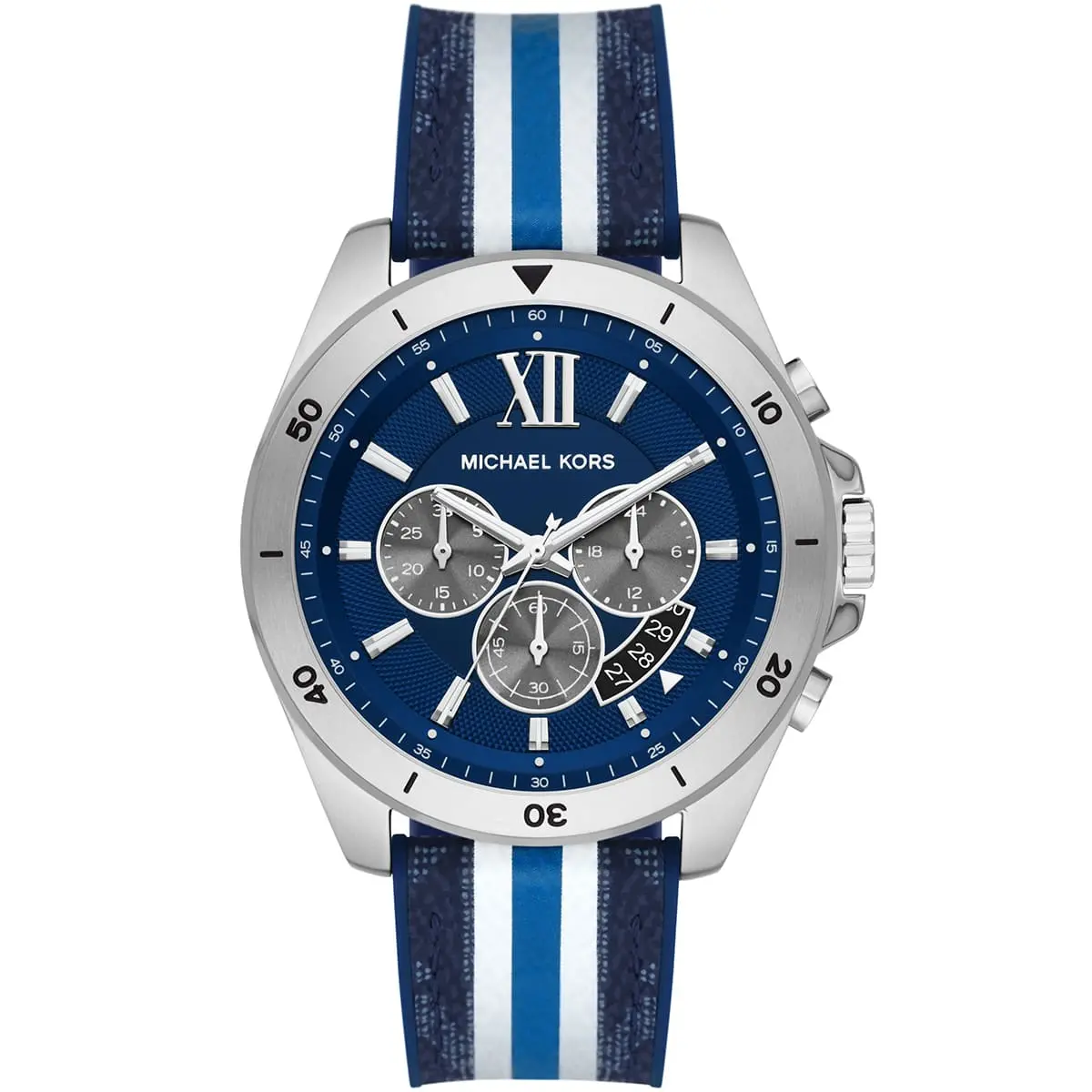 Michael Kors Brecken Chronograph Navy Blue Dial PVC Blue/white Sporty Strap MEn's Watch - MK8950
