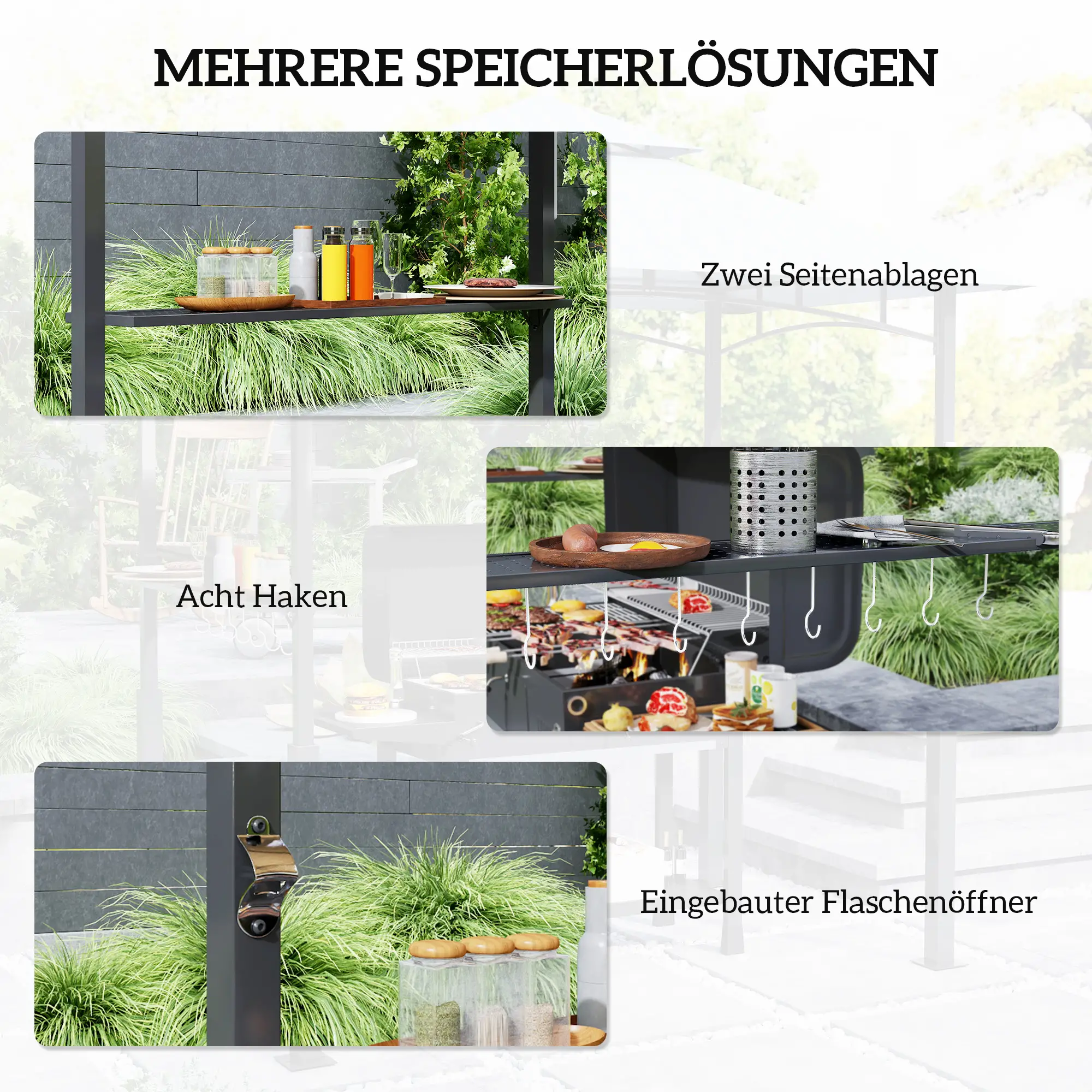 Outsunny Grillpavillon doppelschichtiges Vordach LED-Licht