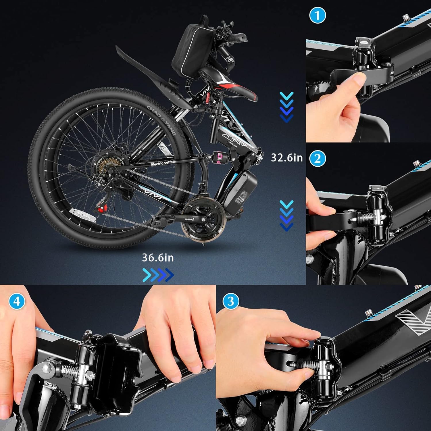 Vivi Electric Bike for Adults 750W Peak Folding Electric Mountain Bike 26'' Commuter Ebike 22MPH Adult Electric Bicycles with Removable Battery, LCD Display, Dual Shock Absorber, UL 2849 Certified