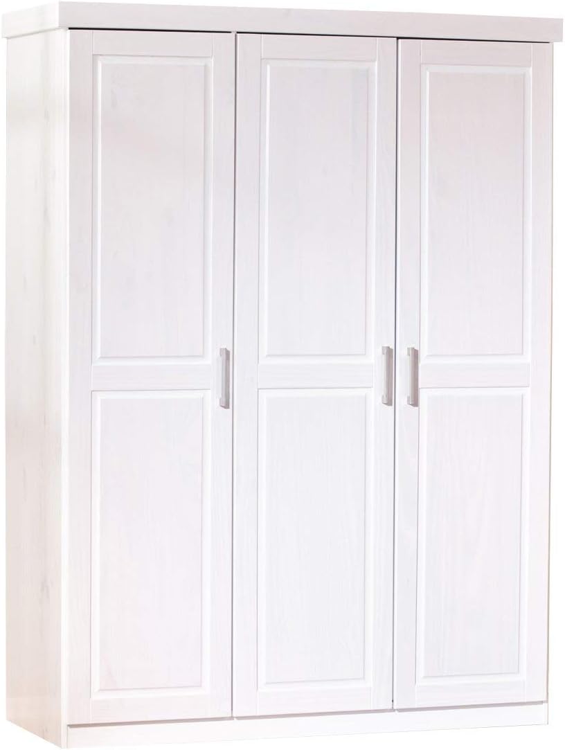 Inter Link Wardrobe floorboard More Sustainable Solid Wood White Lacquered 140 x 190 x 55 cm, 3 puertas, Blanco