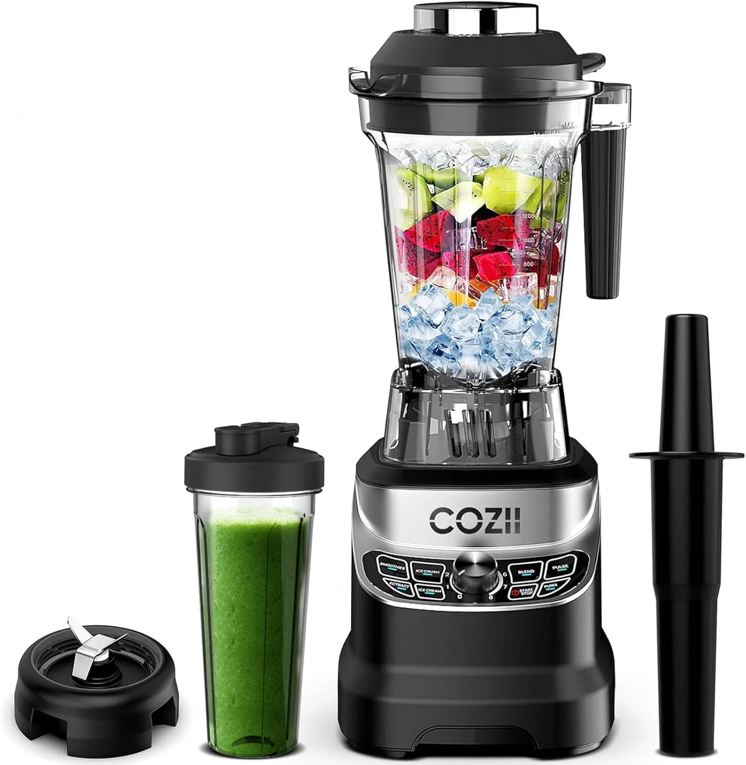 COZII Commercial Blender 2000 Peak Watt, Countertop Blenders for Kitchen,64 Oz Pitcher/21-Oz To-go Cup