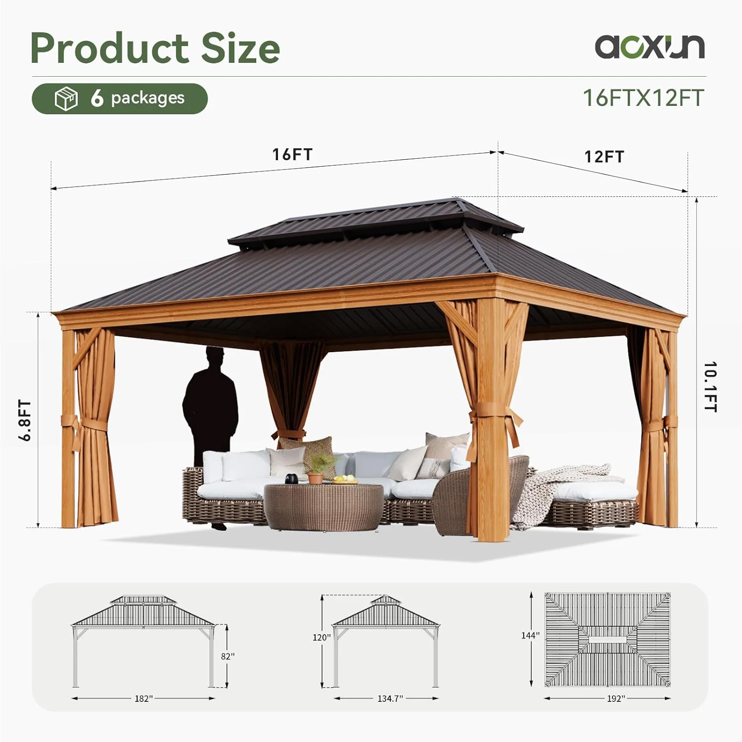 Wood Grain Hardtop Gazebo with Rain Gutter