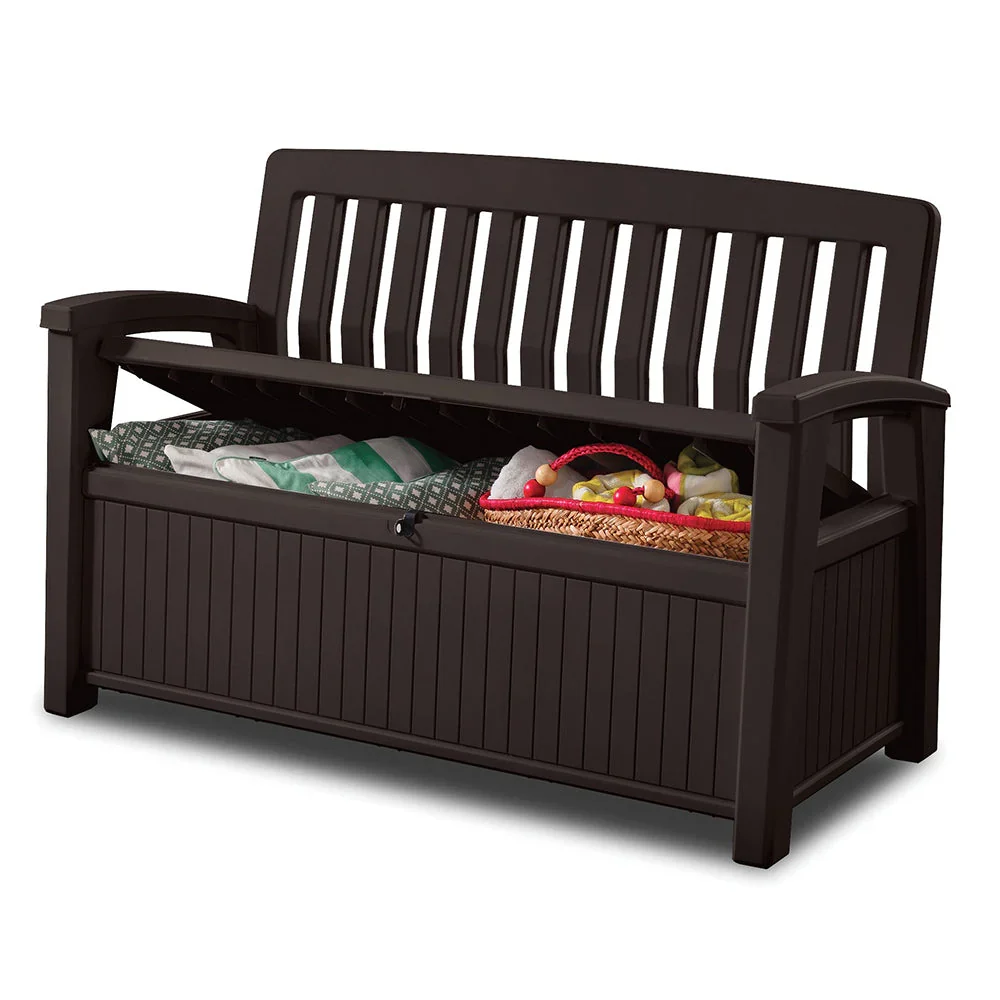 Banco de Patio con Almacenamiento, Cofre Asiento en Color Marrón Espresso, Capacidad de 227 Litros