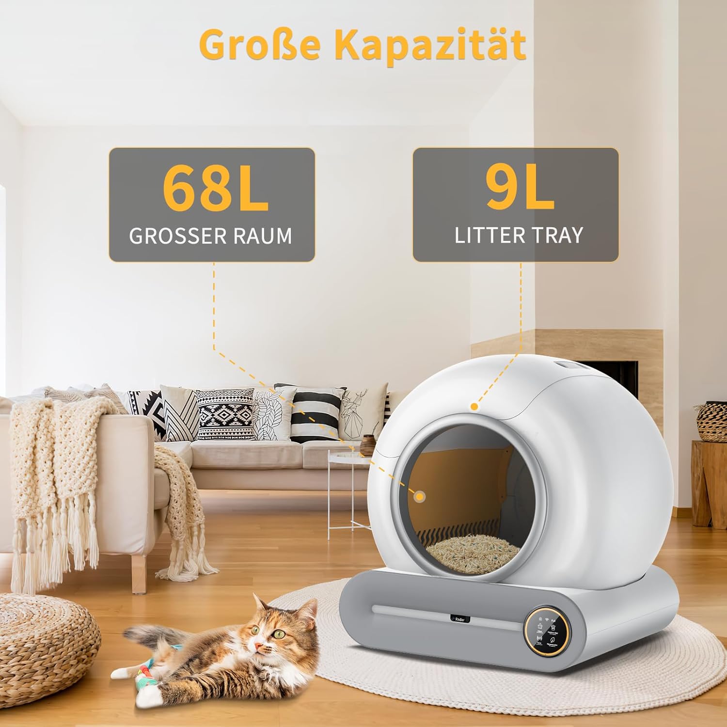 Katzenklo Selbstreinigend Katzentoilette Groß XXL 68L, Automatisches Katzenklo mit Müllsäcken, Niedriger Einstieg mit APP-Steuerung Elektrisches Katzenklo, für 2 Katzen Cat Selbstreinigendes Katzenklo