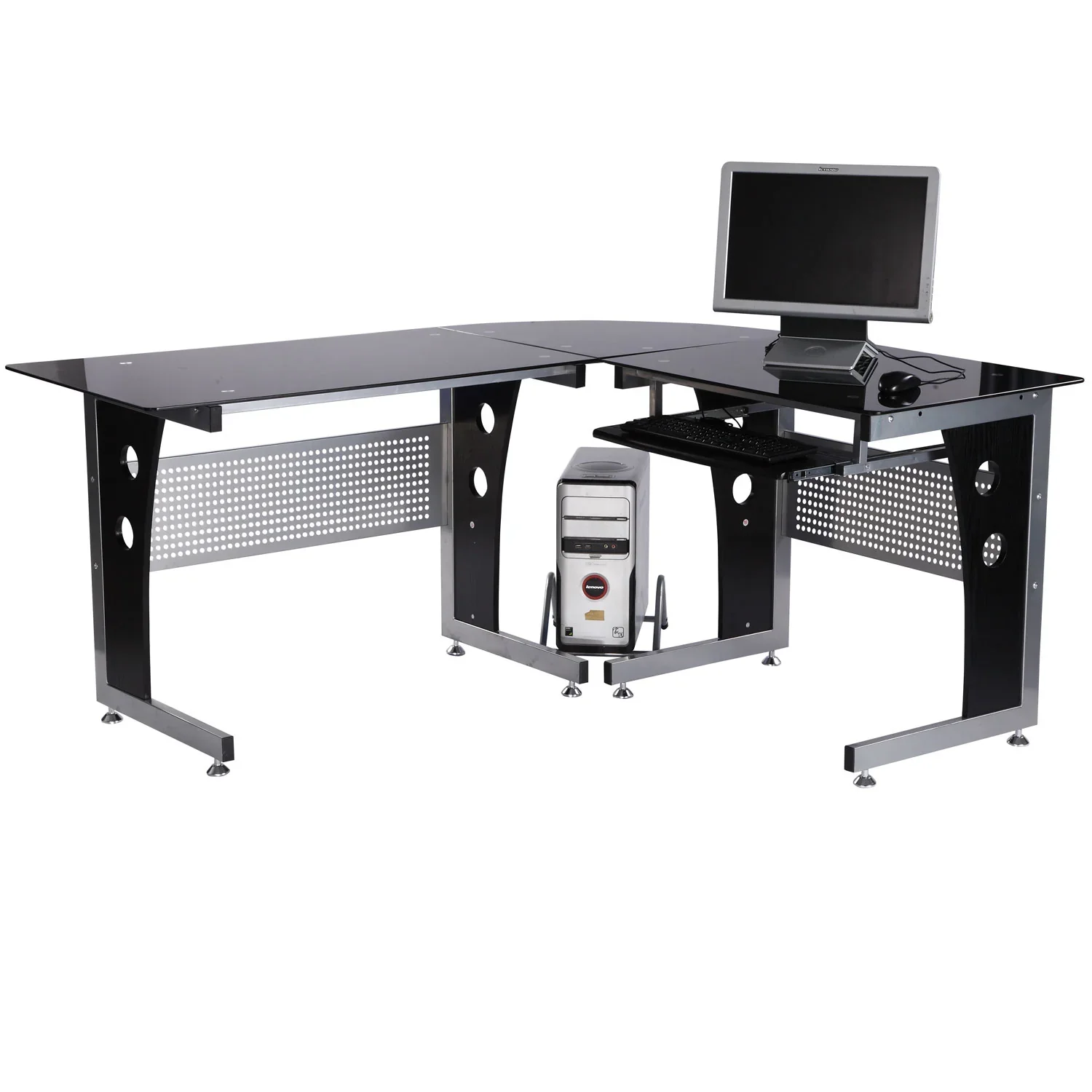 HOMCOM Hoekbureau L-vorm met Toetsenbordlade & PC-toren-houder