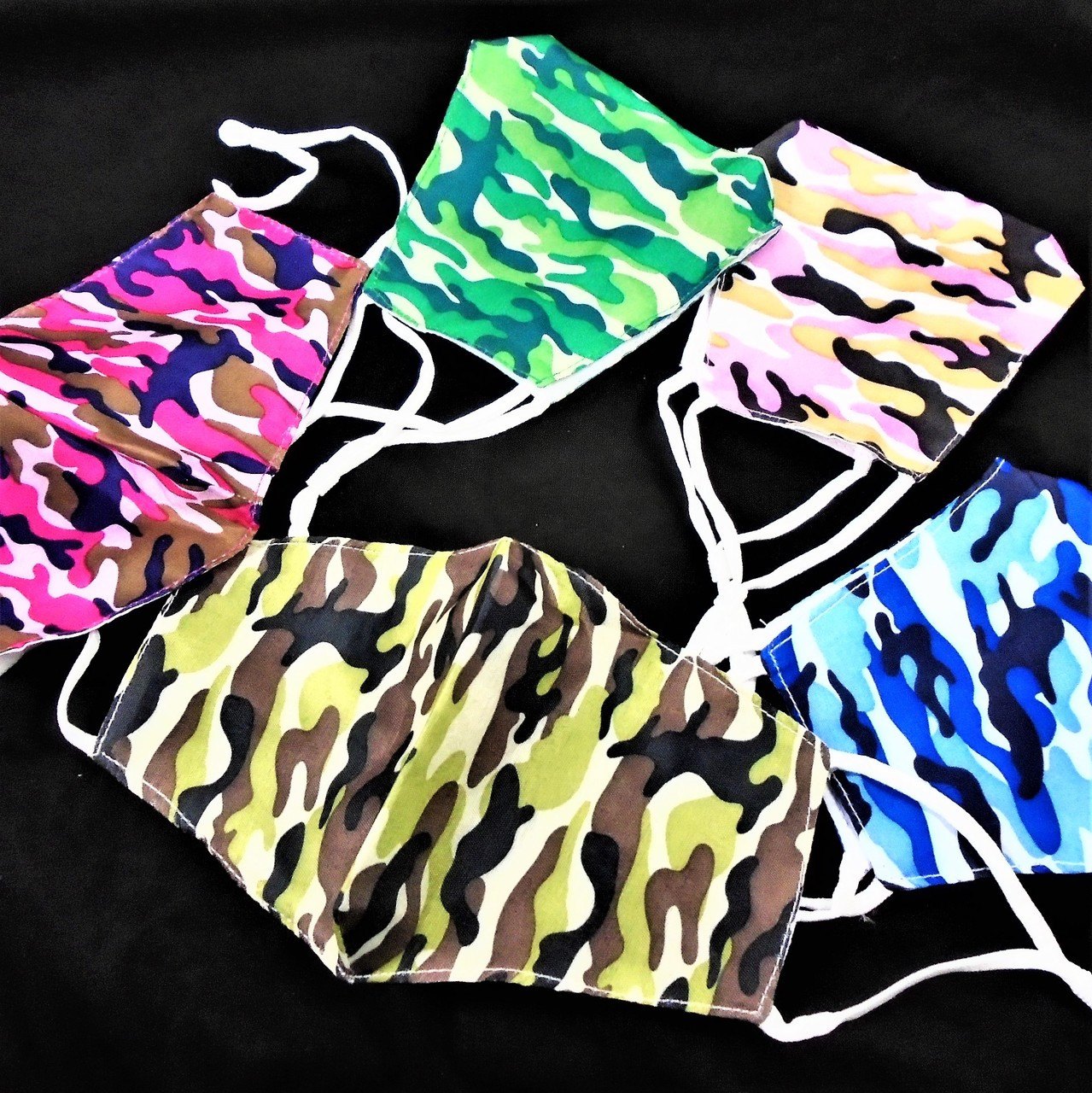 Camouflage Face Masks |  Adult Size Adjustable 2 Layer w/ Filter Pocket  ASST Cotton Face Masks | 12 PACK 70001CAMO