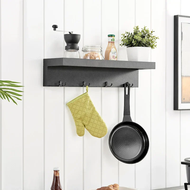 Danya B. Wall-Mounted Coat Rack with Decorative Ledge Shelf and Hooks for Entryway