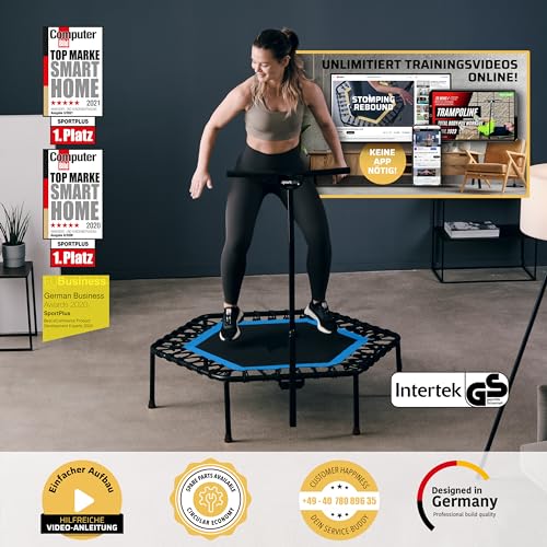 SportPlus Trampolino Fitness Ø 126cm, Sospensione Silenziosa con Cavo di Gomma, Impugnatura Regolabile in Altezza in 5 Posizioni, incl. Copertura dei Bordi, Peso Utente fino a 130 kg : Sport e tempo libero