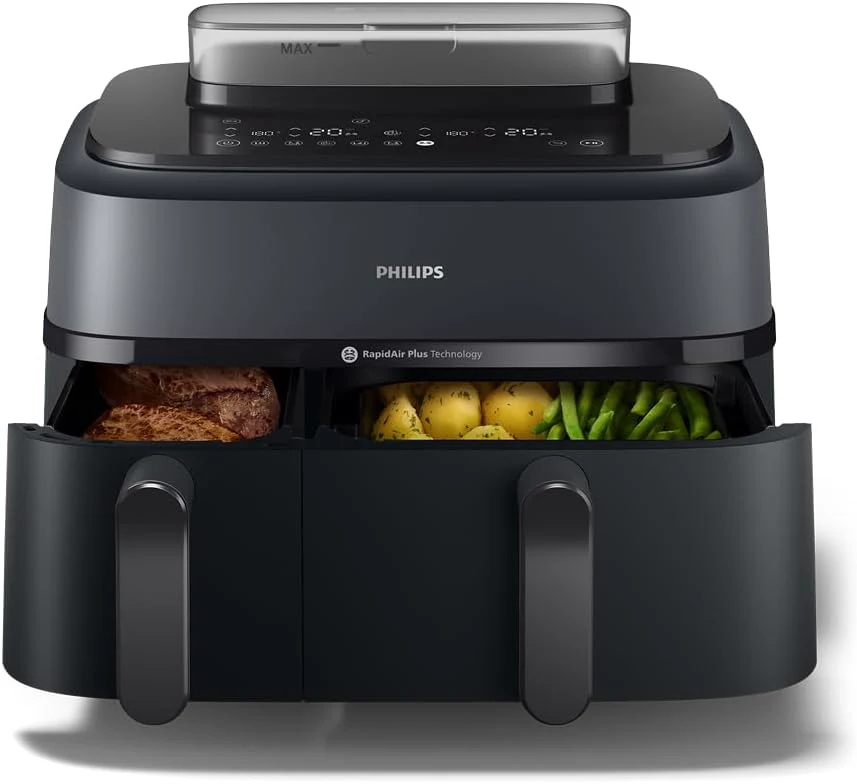 Philips NA550/00 5000 Series Steam & AirFry Heißluftfritteuse 9L – RapidAir Plus, 2x Korb, 2750W