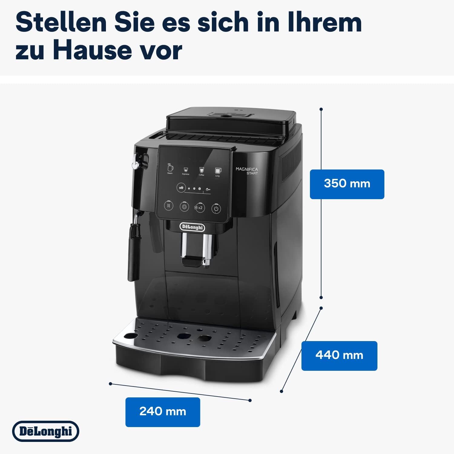 De'Longhi Magnifica S Smart ECAM 230.13.B Kaffeevollautomat mit Milchaufschäumdüse für Cappuccino, Espresso-, Kaffee- und Long Coffee Direktwahltasten und Drehregler, 2-Tassen-Funktion, Schwarz