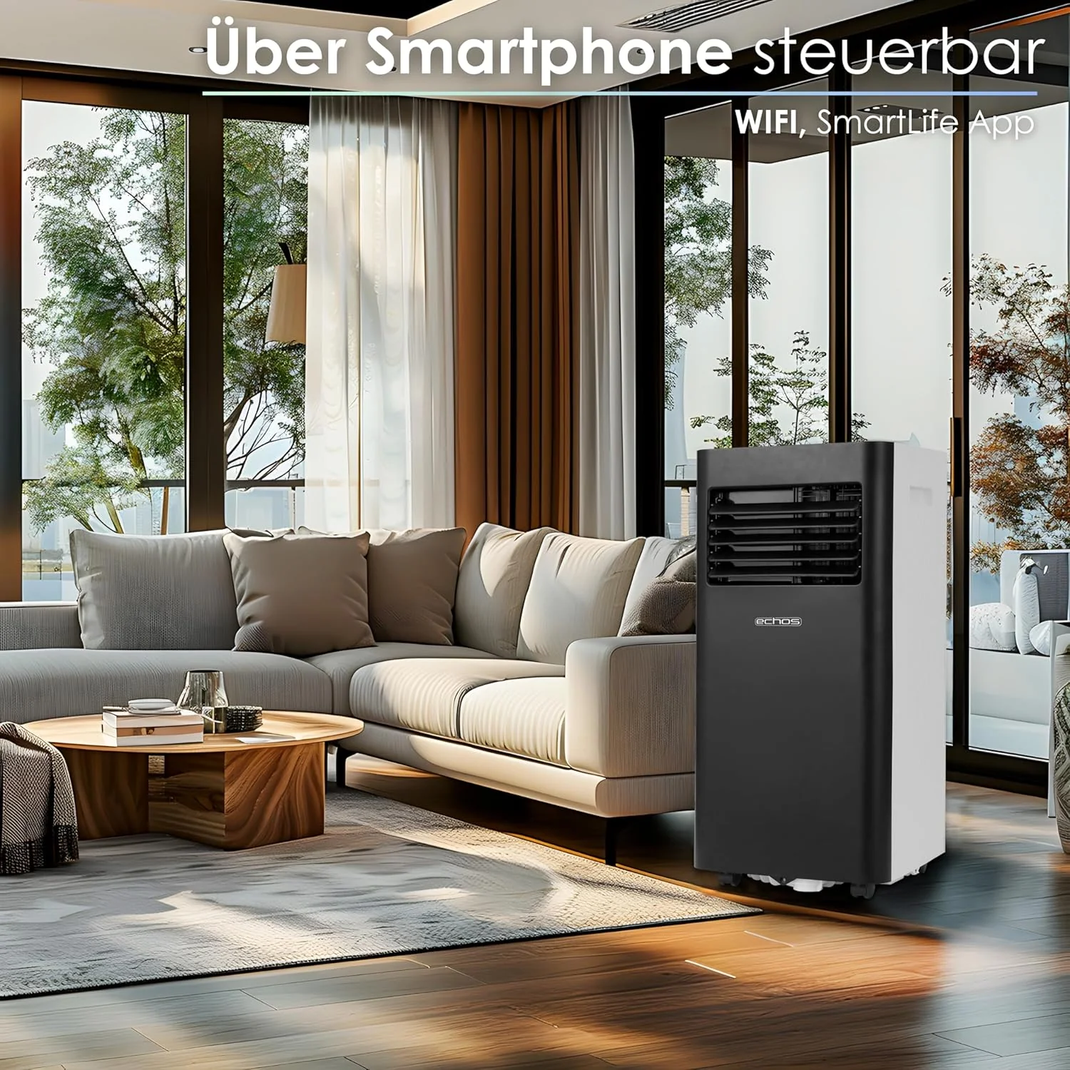 Echos airconditioning 3-in-1 WIFI mobiel raamafdichting met afvoerslang 24u timer afstandsbediening 9000 BTU 3 standen aircooler mobiele airconditioning airco airconditioner