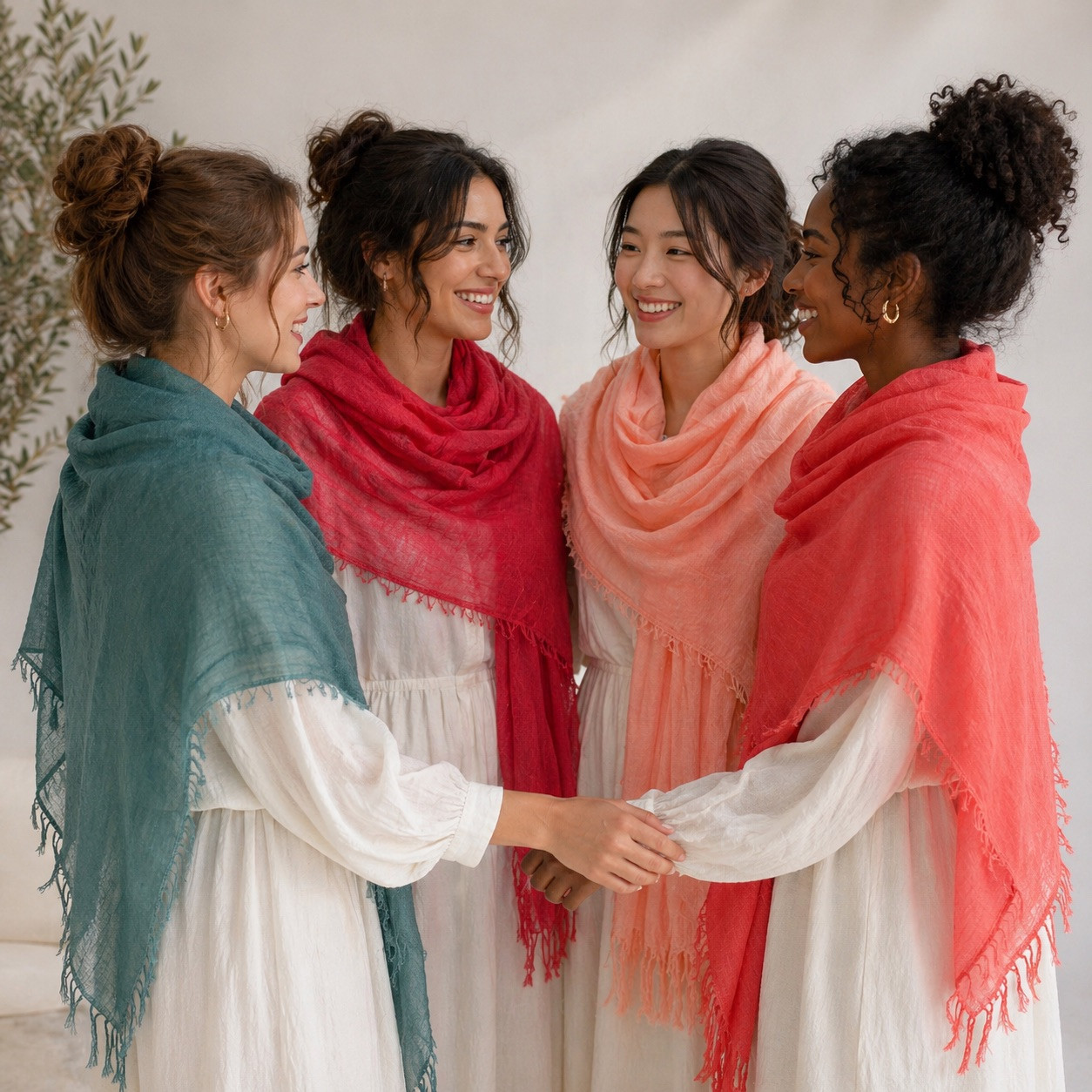 Cotton Linen Scarves Bulk w/ Fringe Shawl  35