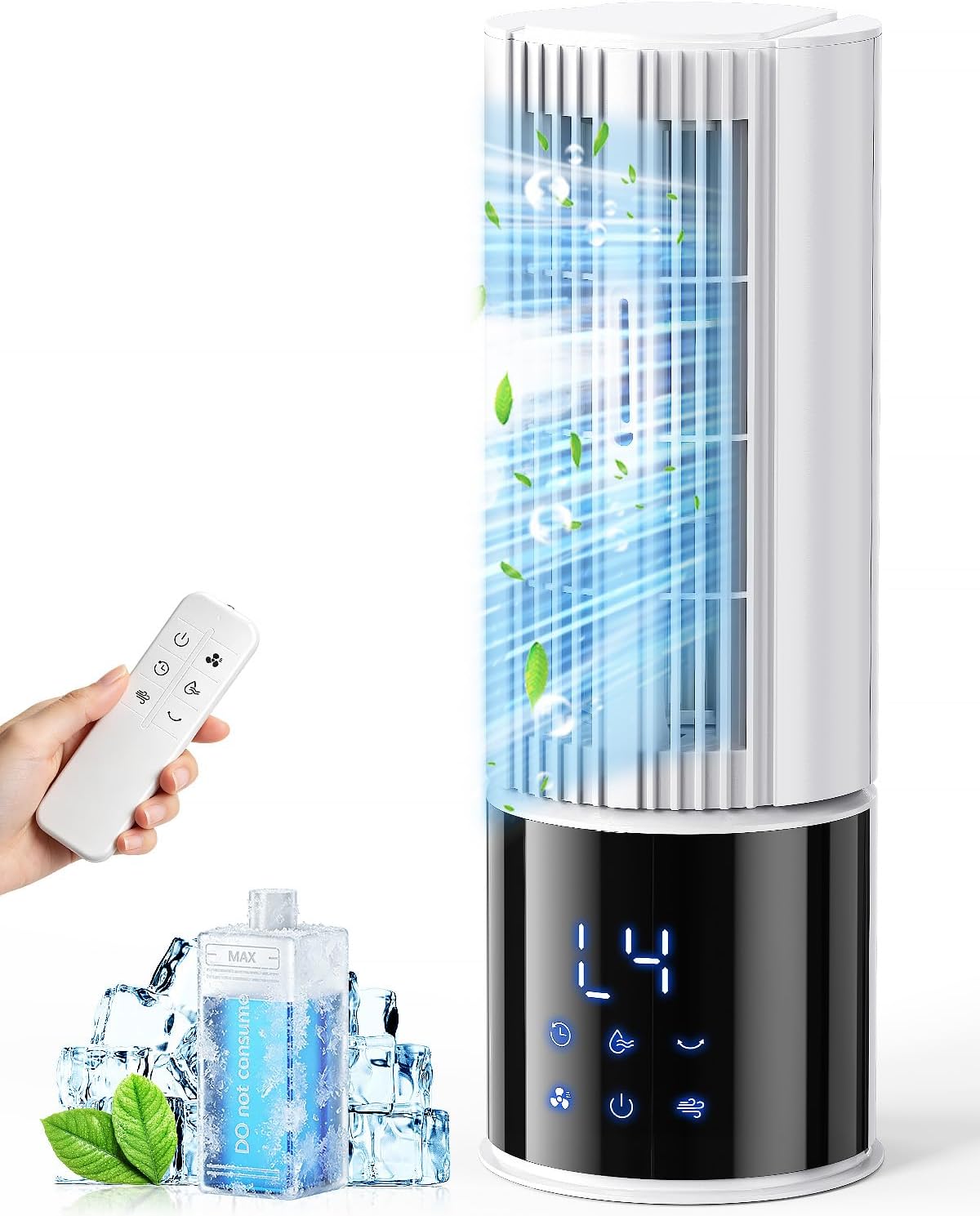 Mobile Klimaanlage 6in1, Luftkühler mit 3 Geschwindigkeiten, Turbo-Modus, Schlafwind, Nebelfunktion und Timer (1-8 Std), 45°/90° Oszillation, perfekt für Zuhause & Büro (Elfenbein)