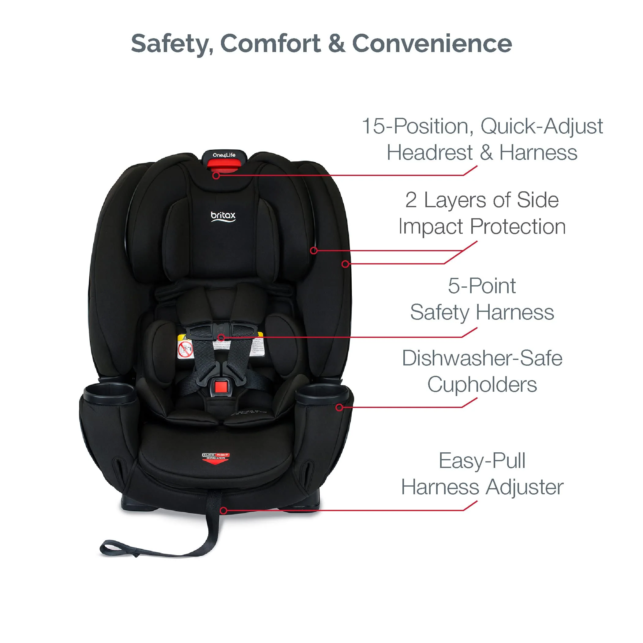 2025 Britax One4Life Asiento de Auto Convertible ClickTight, Eclipse Negro