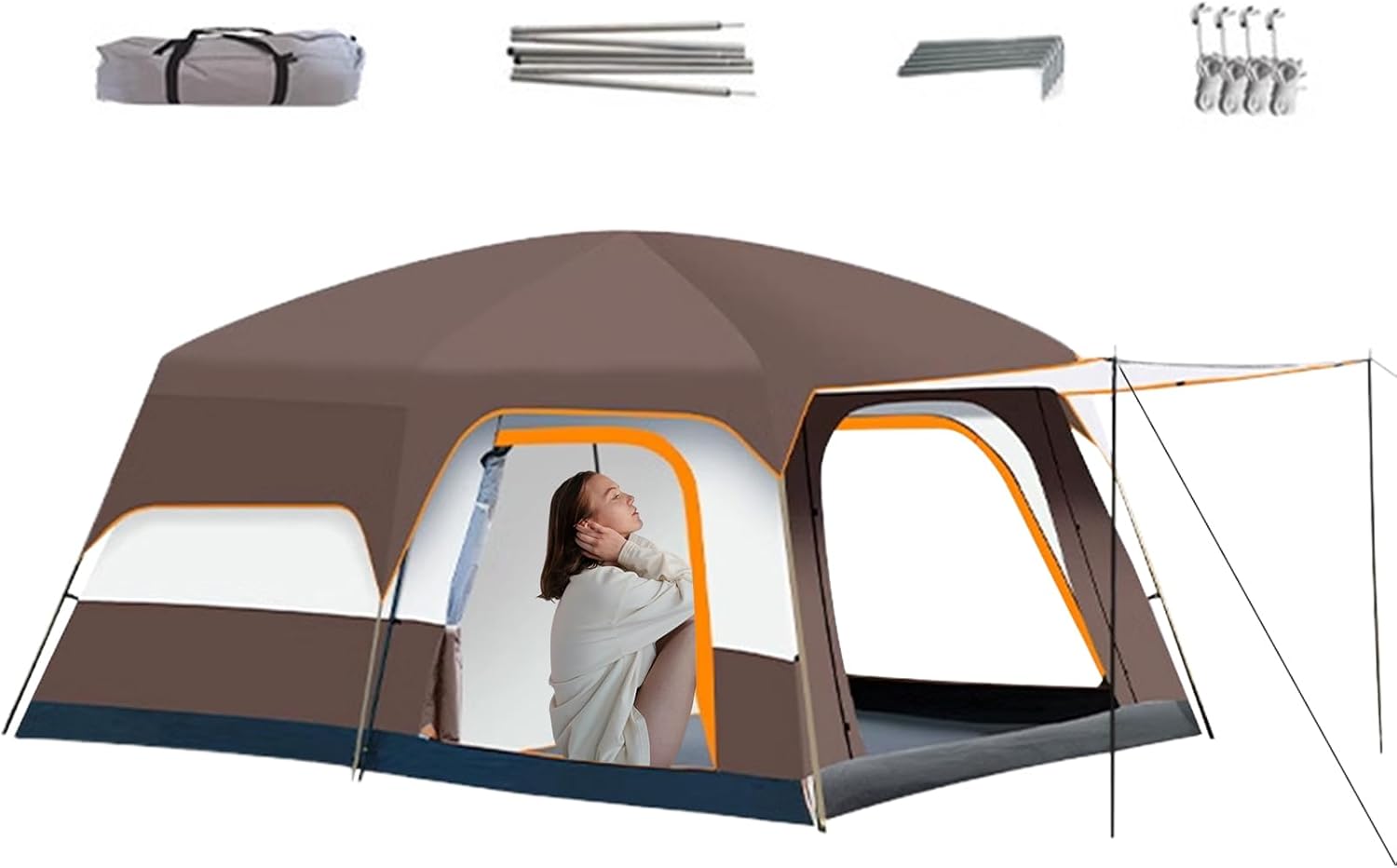 Familienzelt – Tunnelzelt 4-6 Personen mit Stehhöhe, Markise für Trekking | Familien-Camping, Mehrraum-Kabine, wasserdicht, für Camping