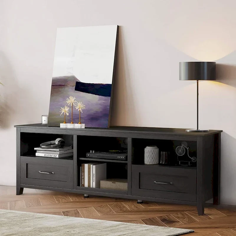 Rustic Farmhouse TV Stand Entertainment Center with Storage Cabinets - Easy Assembly for Living Room - Medium Size
