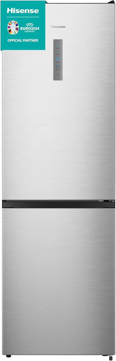Hisense RB327N4ADD Koelvriescombinatie, EEK D, Total NoFrost, Verwisselbare Deurscharnieren, Flessenrek, 171 Liter Koelgedeelte, 85 Liter Vriesgedeelte, Roestvrijstalen look