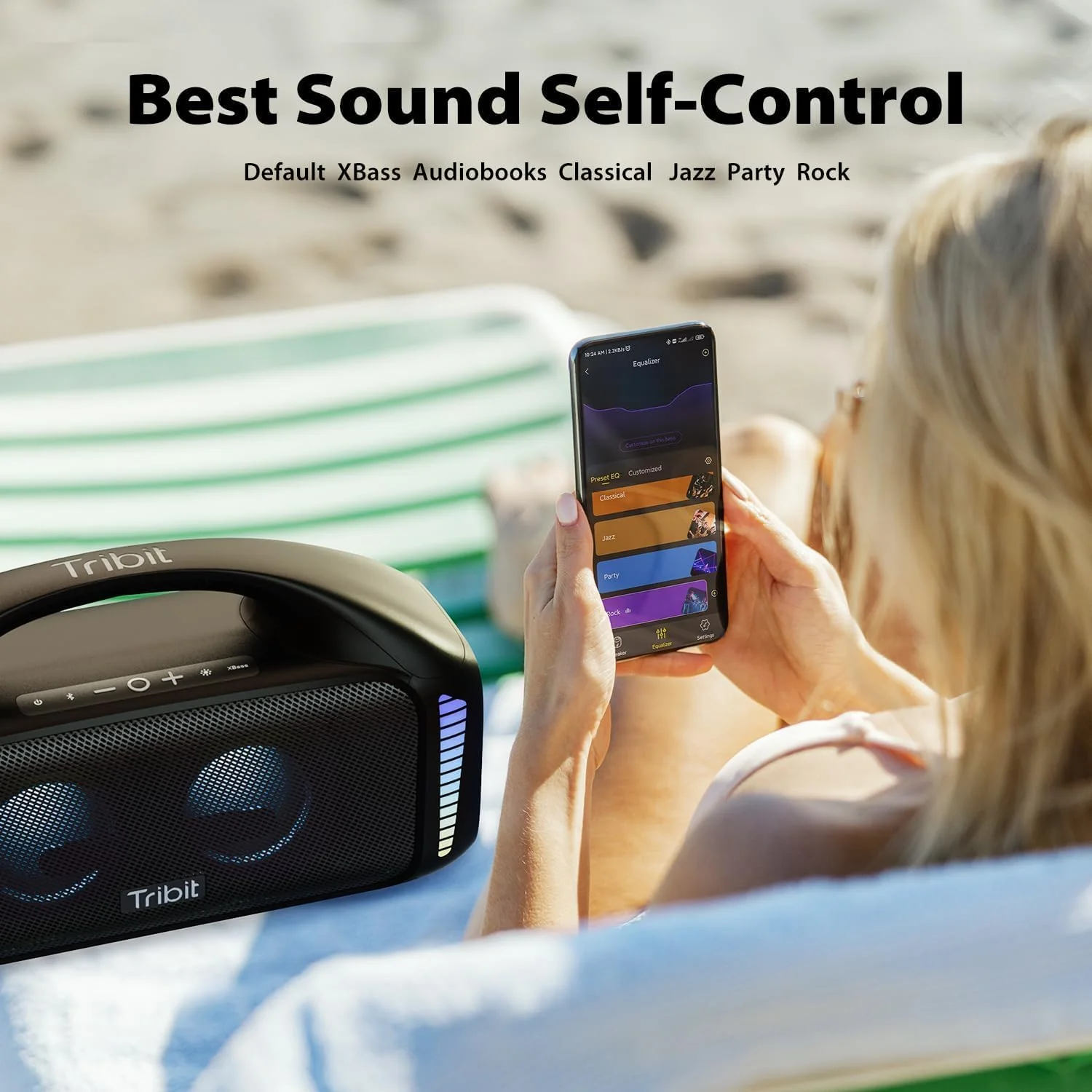 Tribit Bluetooth-luidspreker StormBox Blast, Draagbare partyluidspreker 90W Luid stereogeluid met XBass LED-lichtshow Bluetooth 5.3, Waterdicht IPX7, TWS, 30 uur speeltijd voor buiten