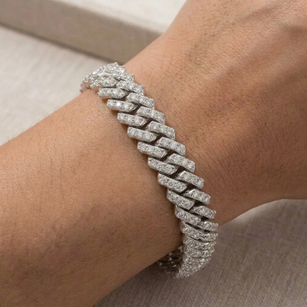 Big Daddy 12MM Silver Iced Out Prong Cuban Bracelet