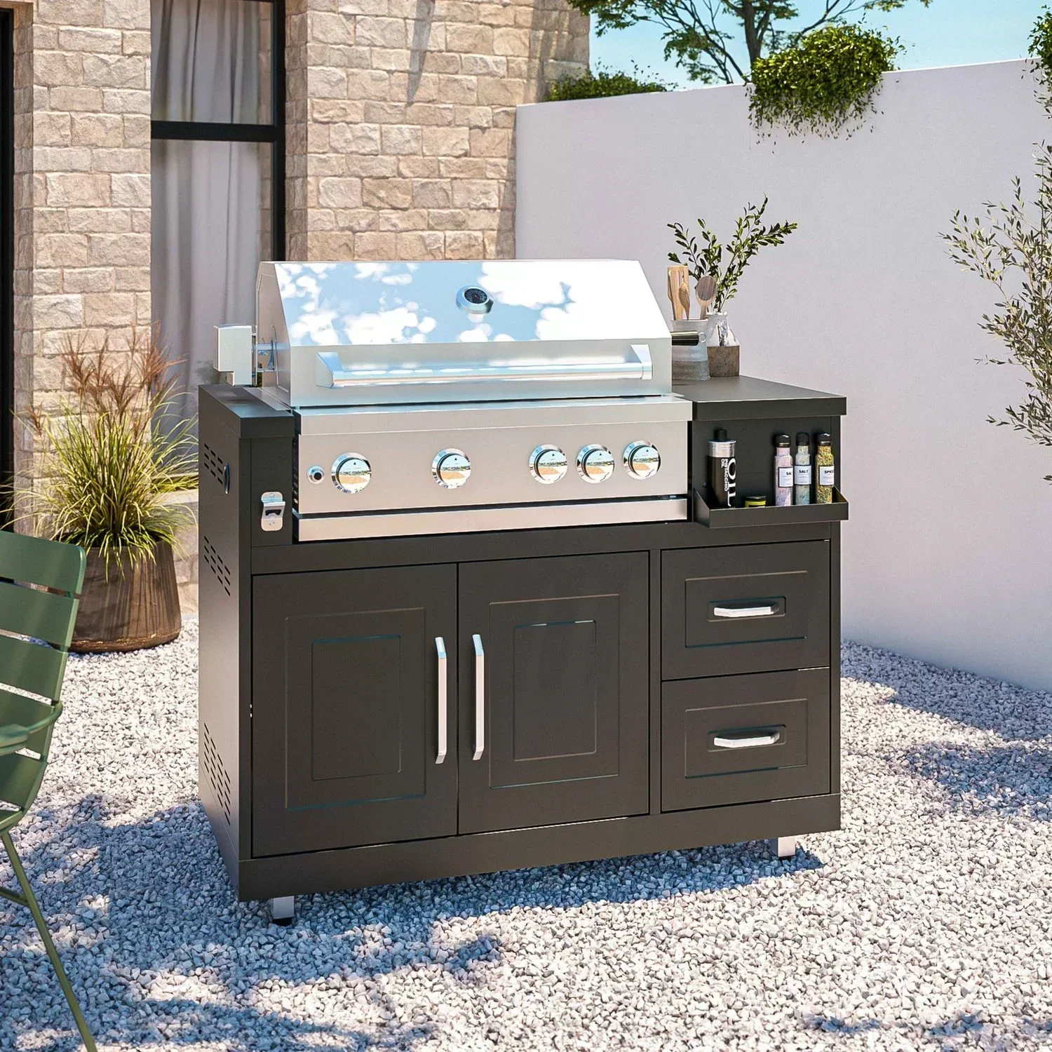 Mueble De Barbacoa A Gas Con 4 Quemadores Y Asador  Oviala