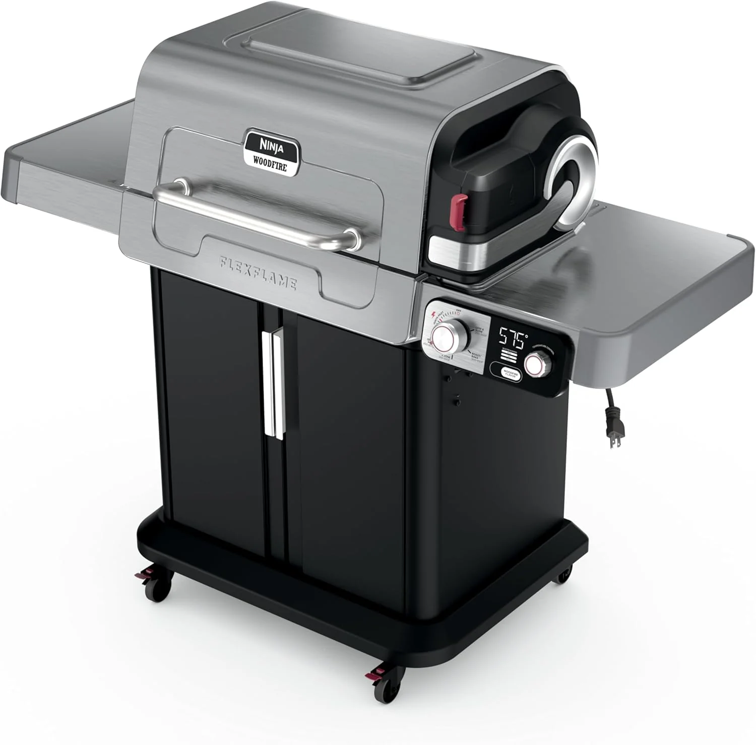 Ninja FlexFlame, Grill and Smoker, Electric and Propane Grill, Roaster, BBQ Grill, 5-in-1 Cooking System, 3 Burner, Digital Control, Outdoor Cooking, Griddle, Pizza Maker, Stainless Steel, PG301