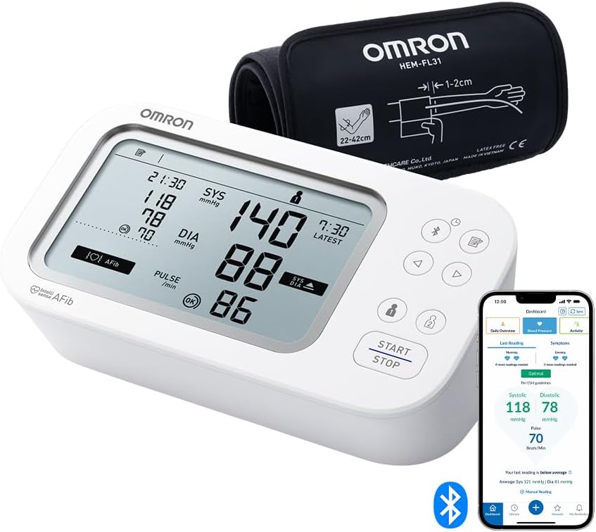 OMRON X7 Smart AFib blodtrycksmätare | Screenar för AFib vid varje blodtryckskontroll | Kliniskt validerad inkl. graviditet och diabetes | 2 användare | Gratisapp | Intelli Wrap manschett 22–42 cm