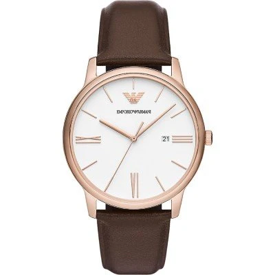 Emporio Armani Minimalist Quartz White Dial Brown Leather Strap Watch AR11572