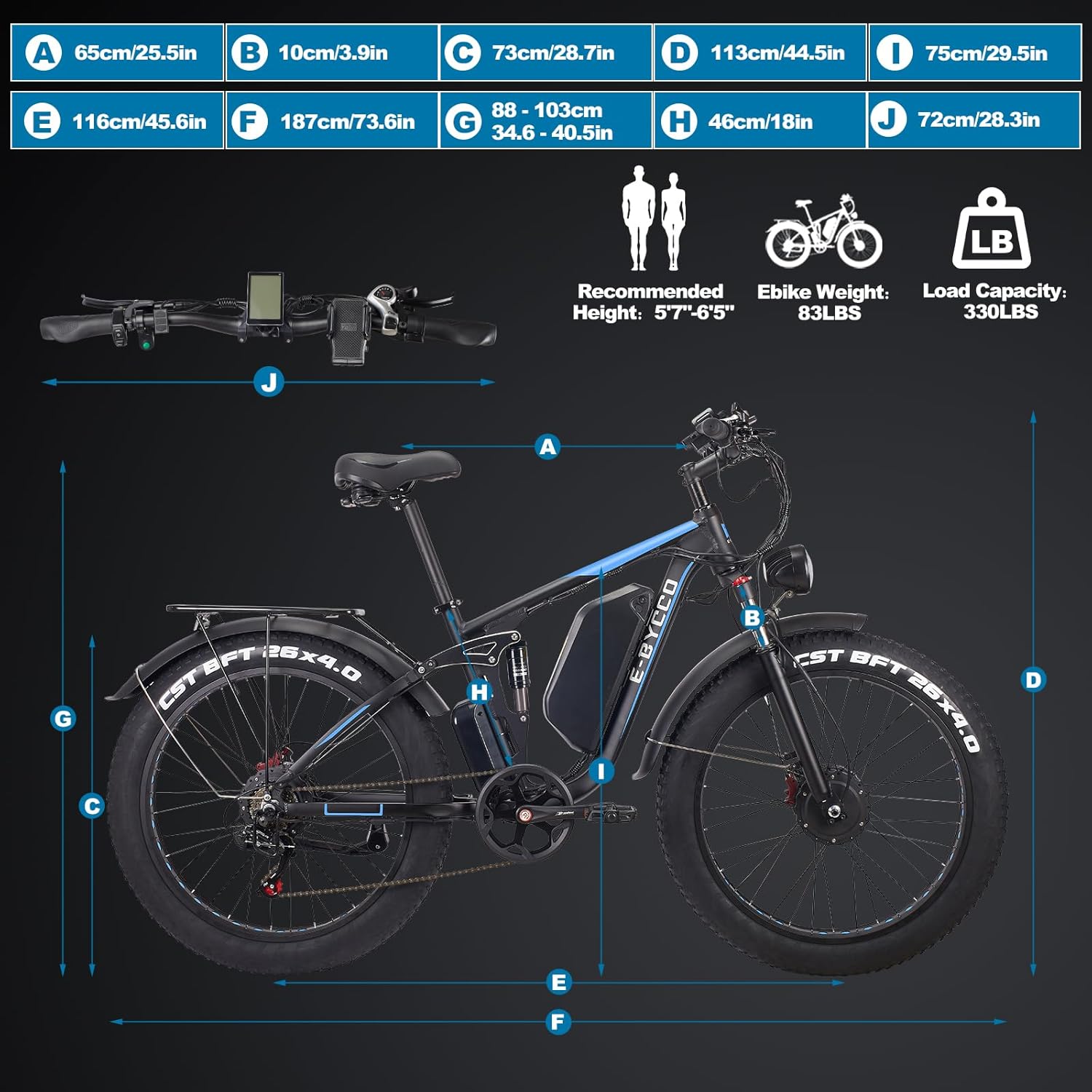 E·Bycco Dual Motors 2000W Peak 3000W Electric Bike for Adults, 37MPH 52V 23Ah Battery Bicycle, Full Suspension 26*4.0 Fat Tire Hydraulic Disc Brake E-Bike, Off-Road Mountain Hunting E-Bikes for Men