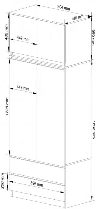Armario BDW con 4 puertas, 4 estantes, barra para colgar ropa y 2 cajones – Armario de almacenamiento – Armario moderno para dormitorio, salón o recibidor – 234 x 90 x 51 cm – Blanco 2026