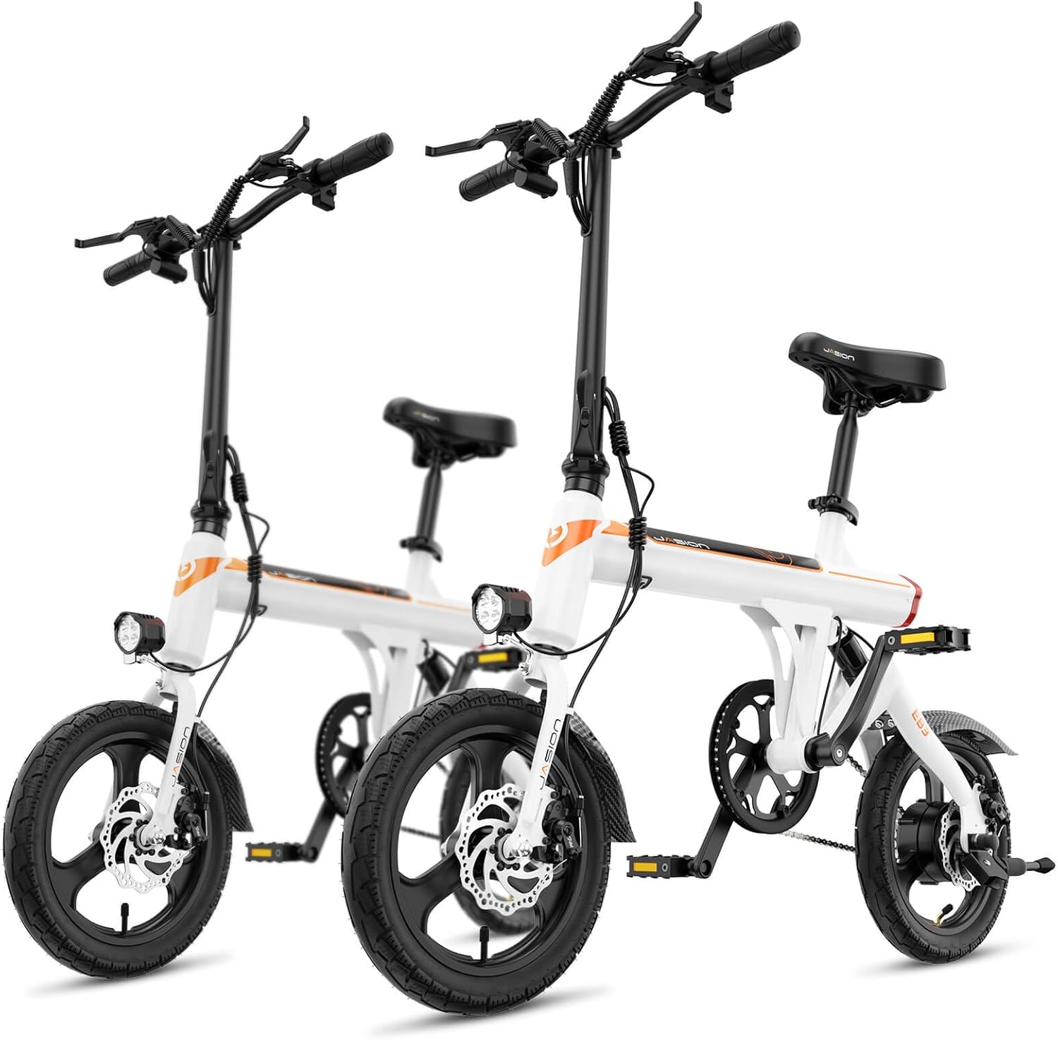 Jasion EB3 Electric Bike for Adults 21mph Folding Adults Electric Bicycles, 350W Brushless Motor, 36V 7.5Ah Battery, Center Suspension, 3 Levels Assist, 14 Foldable ebike for Adults and Teens