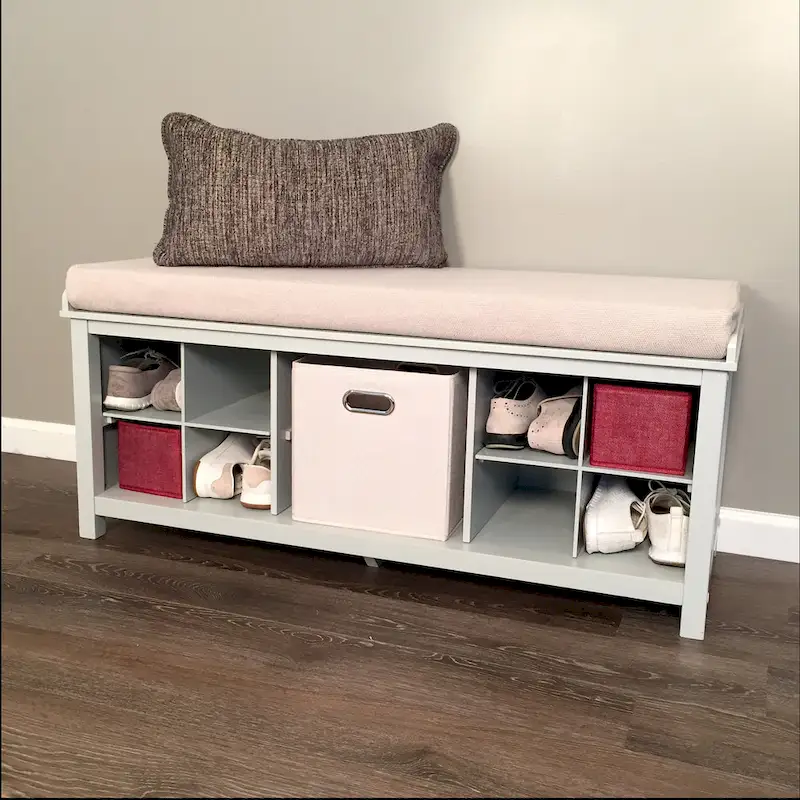 John Louis Home Grey Solid Wood Entryway Bench with Dual Shoe Storage and One Bin
